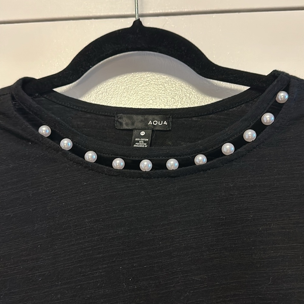 Aqua Black Pearl-Trim Flutter Sleeve Top - Picture 2 of 5